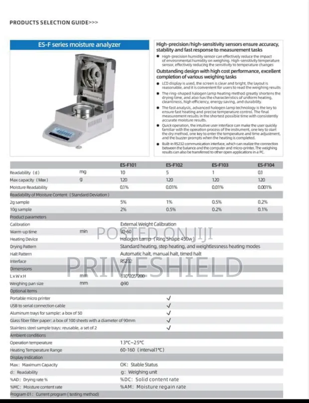 ES-F Series Halogen Moisture Analyzer - 120g - 1