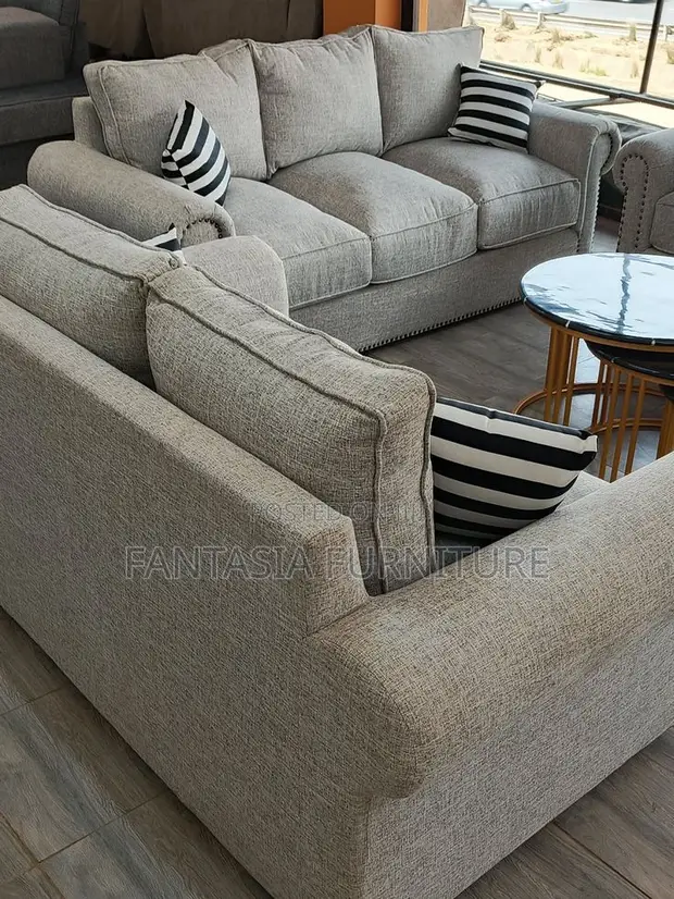 5 Seater Studded Grey Classic Sofa Set - 1