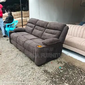 3 Seater Brown Semi-Recliner Sofa with Cup Holder