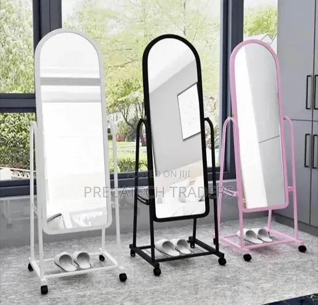 Full Length Standing Mirror with Storage Rack - 1