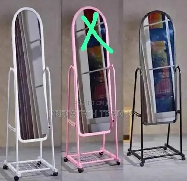 Full Length Floor Mirror with Bottom Storage Shelf - 1