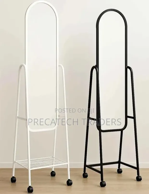 Standing Dressing Mirror with Wheels - Black & White - 1