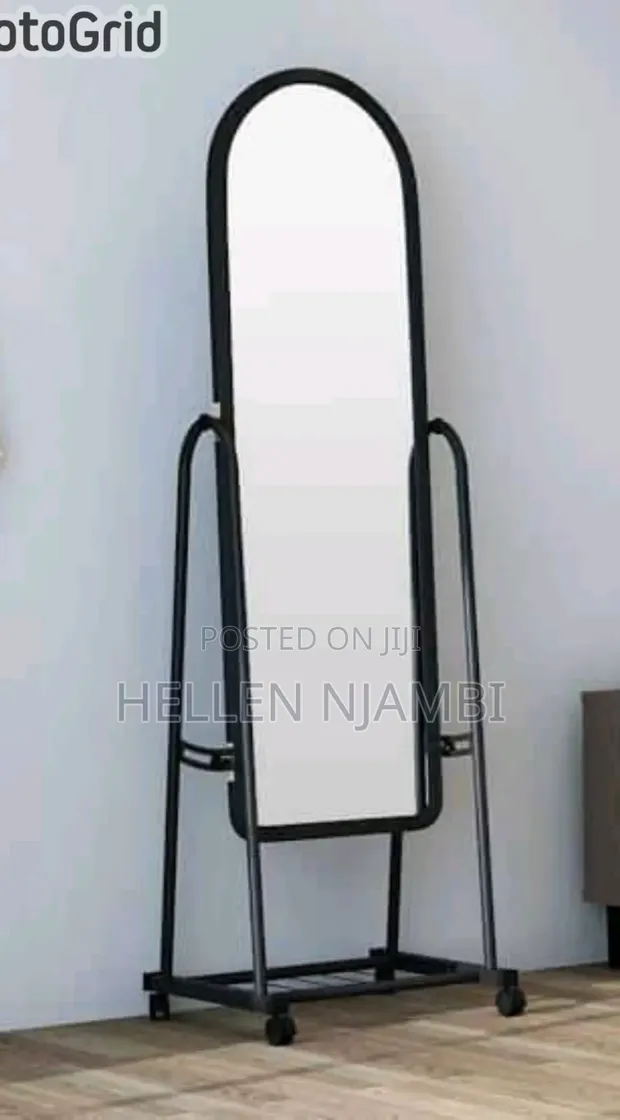 Black Full Length Dressing Mirror with Wheels & Shoe Rack - 1