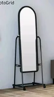 Black Full Length Dressing Mirror with Wheels & Shoe Rack - 1