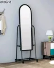 Black Full Length Dressing Mirror with Wheels & Shoe Rack - 2