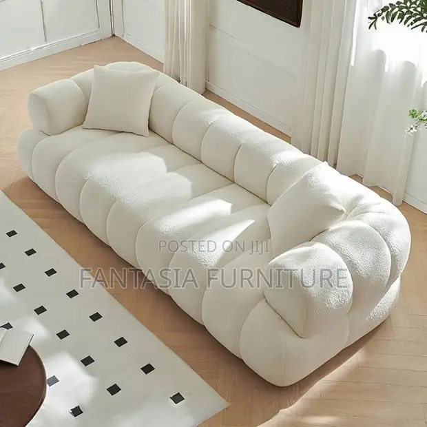 3 Seater White Boucle Marshmallow Bubble Sofa - 1