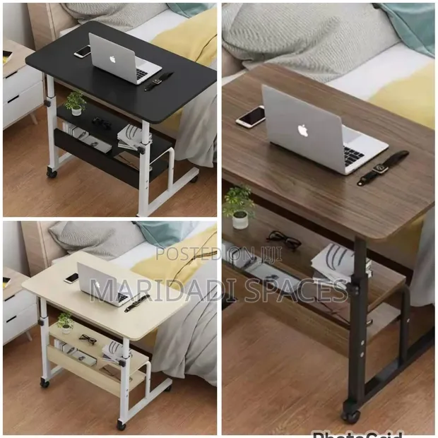 Adjustable Laptop Table with Wheels & Storage - 1