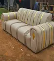 3 Seater Comfy Beige Sofa with Gold Stripes - 1