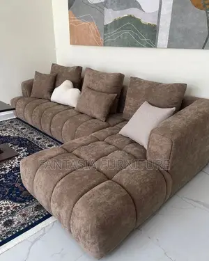 5 Seater Brown Cloud Bubble L-Sofa - Free Delivery