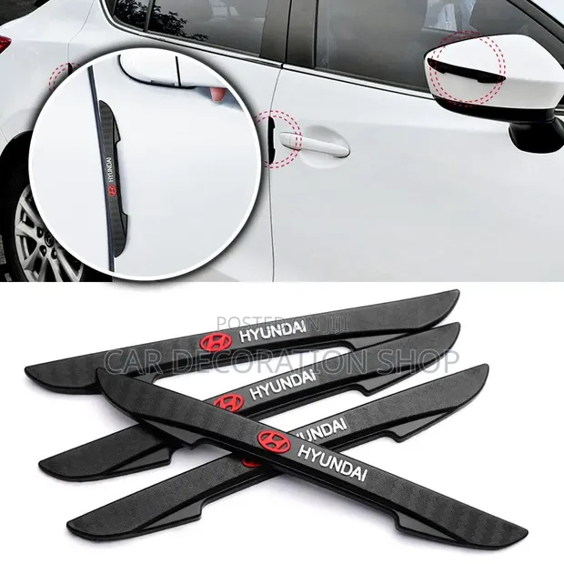 4pc Black Textured Hyundai Car Door Edge Protector - 1