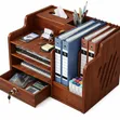 Bamboo Desk Organizer with Drawer & Lock - 2