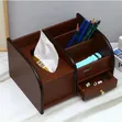 Multifunctional Wooden Desk Organizer with Tissue Box - 1