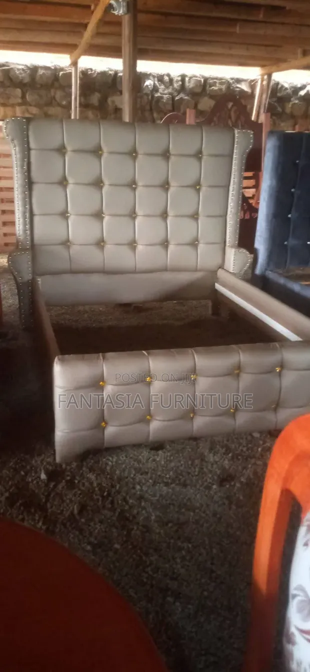 Beige Tufted 5x6 Bed Frame - 1