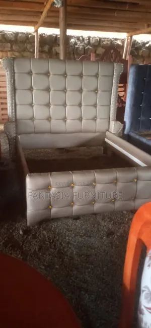 Beige Tufted 5x6 Bed Frame