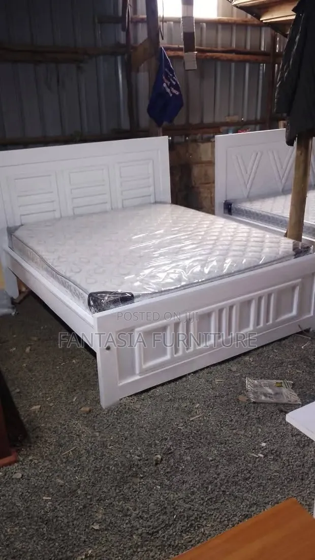 5x6 White Wooden Bed Frame - 1