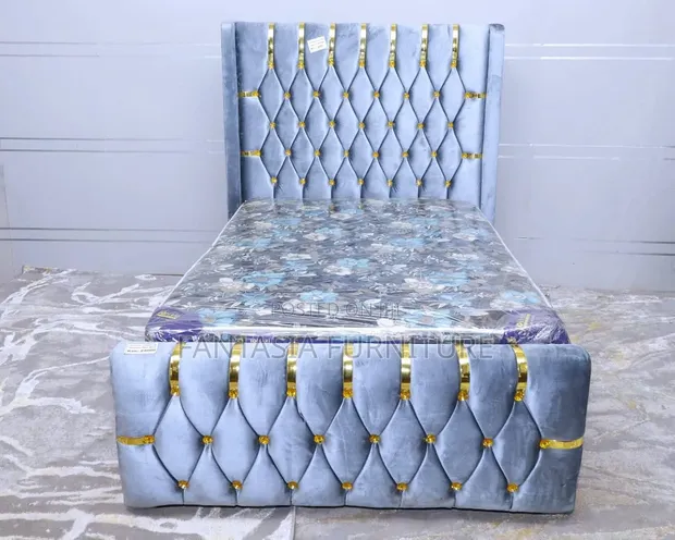 Ideal 4x6 Light Blue Velvet Bed Frame - 1