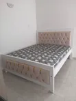 5x6 White and Beige Bed with Diamond Tufted Upholstery - 1