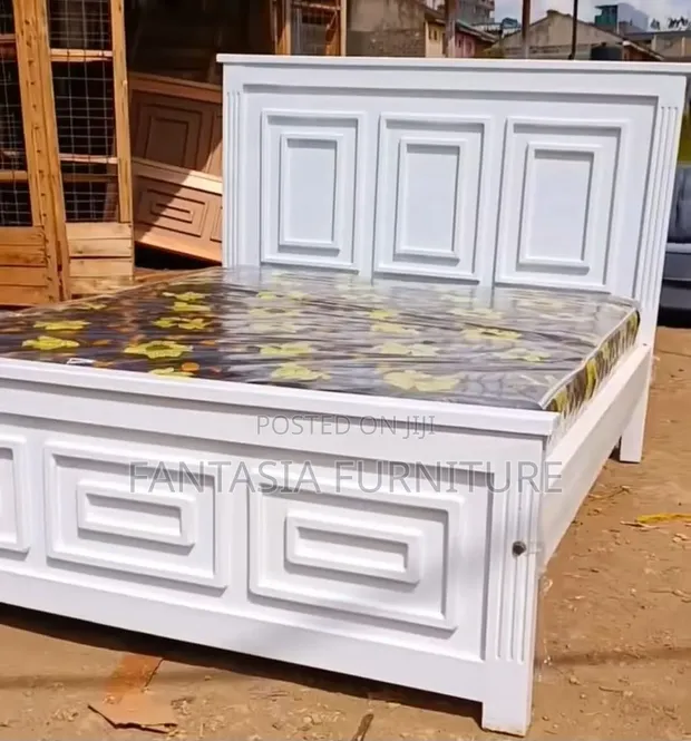5x6 White Wooden Panel Bed - 1