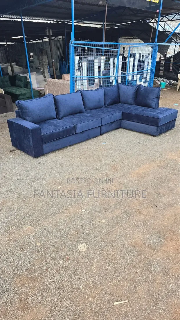 7-Seater Blue L-Shaped Sectional Sofa - 1