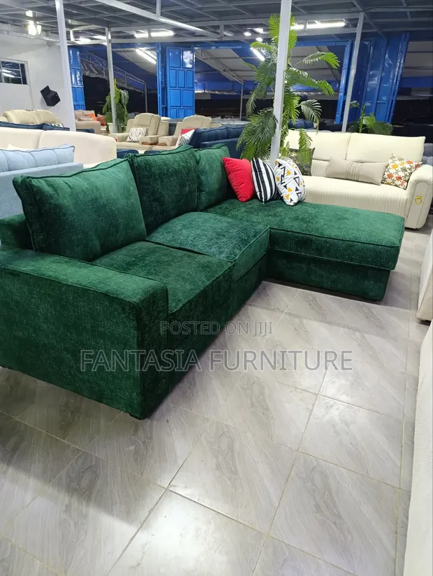 Brand New Green L-Shaped 5-Seater Sofa - 1