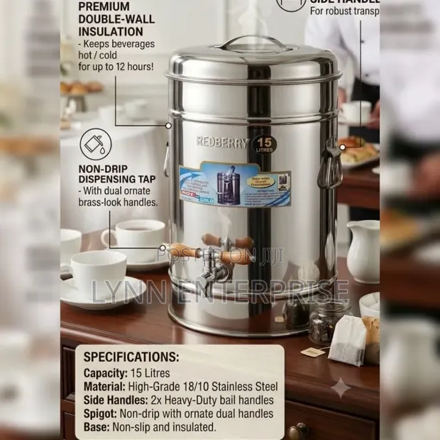 Redberry Premium Range 15L Stainless Steel Insulated Tea Urn - 1