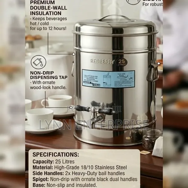 Redberry Premium Range 25 Litre Stainless Steel Insulated Tea Urn - 1