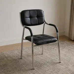 Black Leather Visitor Chair with Chrome Frame