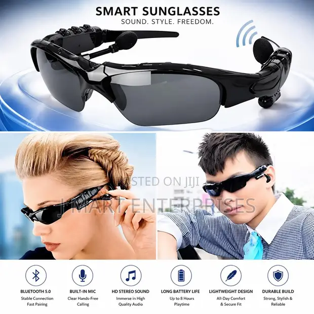 Sunglasses with Built-in Earphones and Microphone - 1
