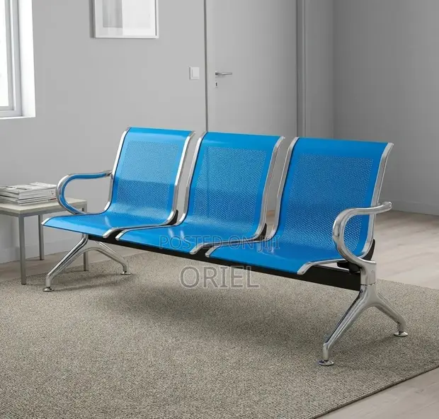 3-Link Non-Padded Blue Waiting Bench - 1