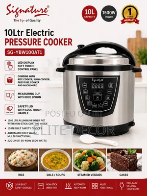 Signature 10L Electric Pressure Cooker - 1400W Smart Cooker