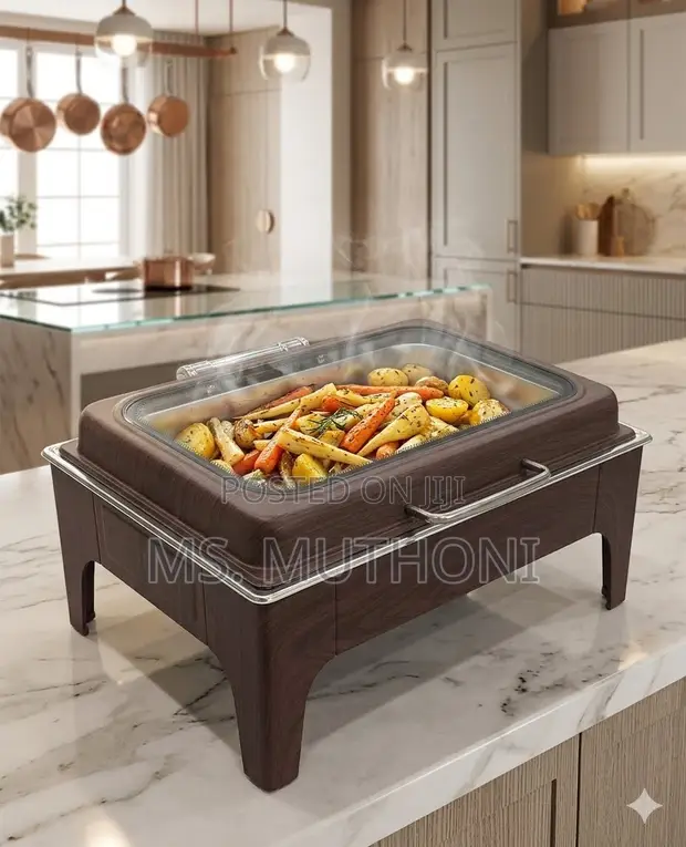 9-Litre Rectangular Chafing Dish with Wooden Brown Finish - 1