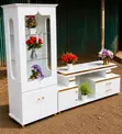 White & Gold TV Stand with Double Door Display Cabinet - 2