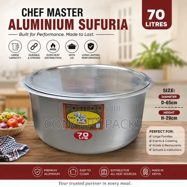 Chefmaster Aluminium Sufuria with Lid – 70 Litres - 1