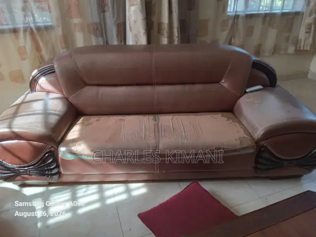 7-Seater Imported Leather Sofa - Needs Re-Upholstery - 1