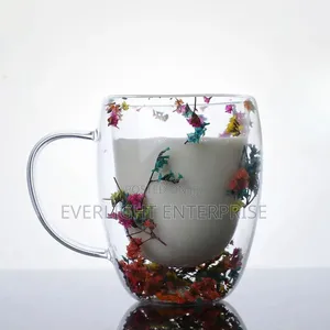 Insulated Double Wall Glass Cup with Dried Flowers