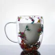 Insulated Double Wall Glass Cup with Dried Flowers - 1