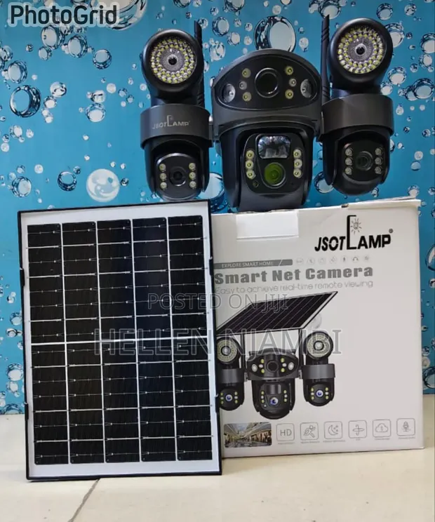 Triple Lens 4G PTZ Solar CCTV Camera with Three Screens - 1
