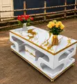 Royalcrest White Gold Marble Effect Coffee Table with Storage - 1