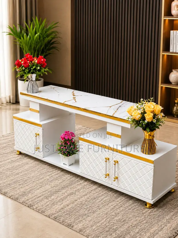 Aurelia White & Gold Marble Effect TV Stand - 1