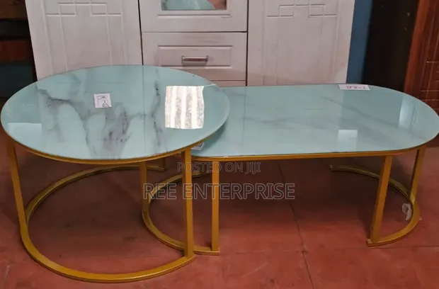 2-in-1 Marble Nesting Coffee Table (Glass Effect) White - 1