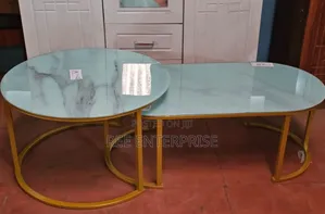 2-in-1 Marble Nesting Coffee Table (Glass Effect) White