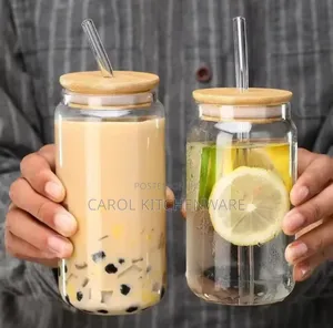 600ml Portable Smoothie Glass Jar with Straw