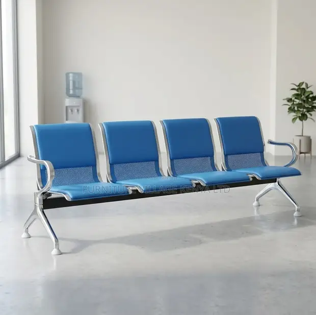 3 Seater Blue Padded Waiting Bench - 1