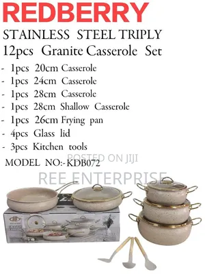 Redberry Premium Stainless Steel Triply Granite Coating Casserole Set (12 Pcs)