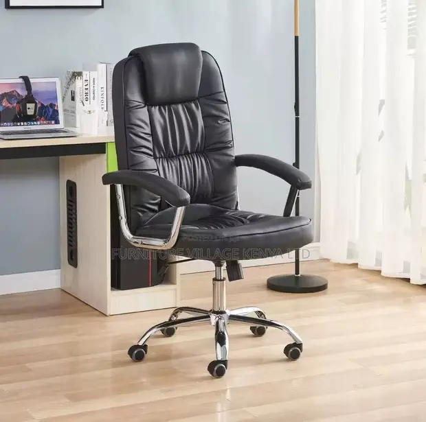 Black Leather Swivel Office Chair - 1
