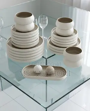 27-Piece Ribbed European Double Glaze Porcelain Dinner Set