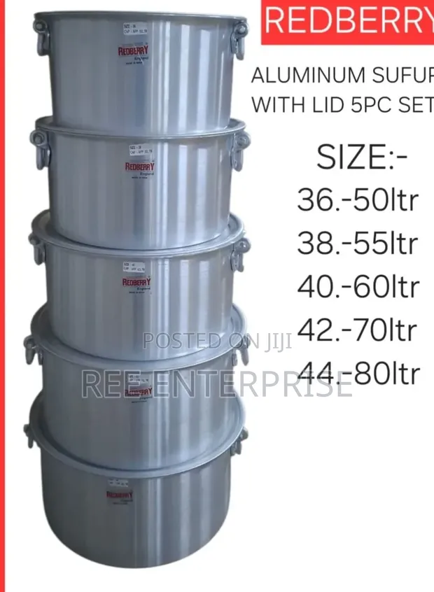 Redberry Aluminium Suffurias Set (36/44cm, 5 Pcs) with Heavy Duty Lids - 1