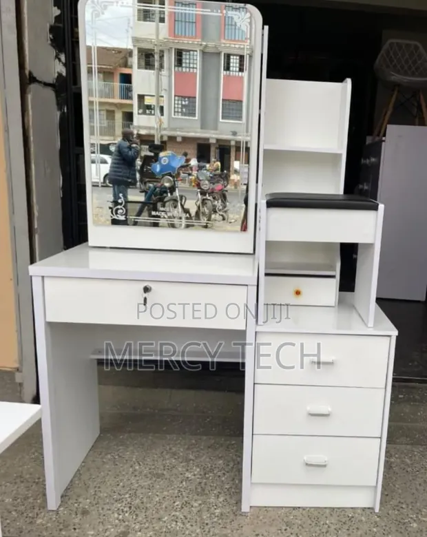 White Dressing Table With Sliding Mirror - 1
