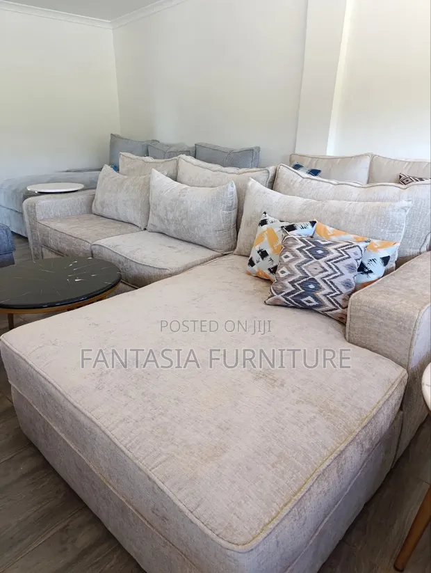 5-Seater Grey L-Shaped Sofa with Nesting Tables - 1