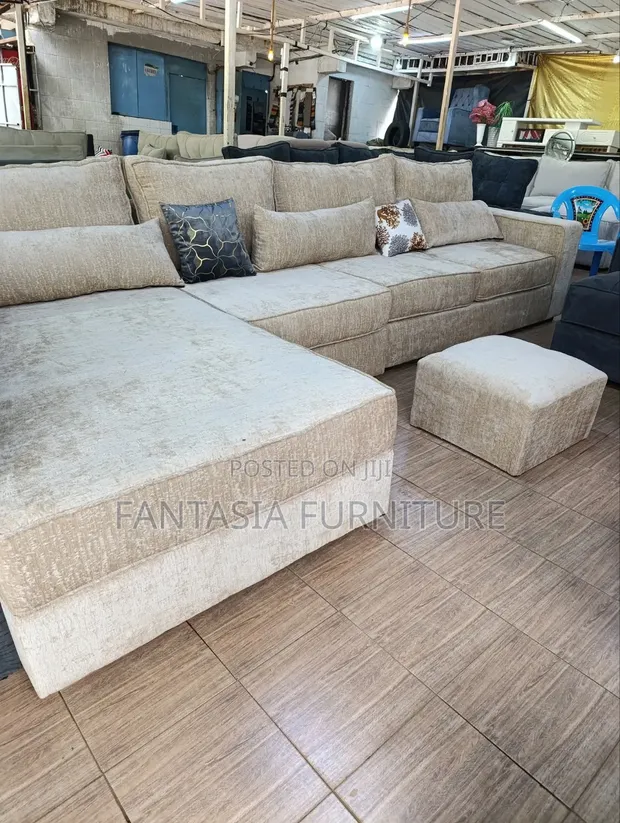 7-Seater Beige L-Shaped Sectional Sofa - 1